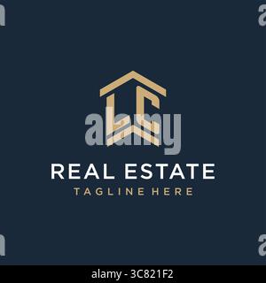 Logo LC iniziale per il settore immobiliare con logo semplice e creativo dell'icona del tetto, idee di design grafica vettoriale Illustrazione Vettoriale