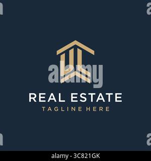 Logo UL iniziale per il settore immobiliare con logo semplice e creativo dell'icona del tetto, idee di design grafica vettoriale Illustrazione Vettoriale