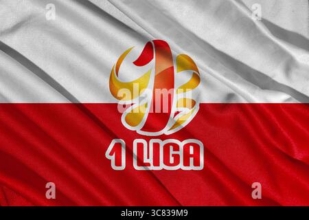 Pringsewu, Lampung; 3 agosto 2025; logo bandiera della Lega calcistica polacca texture 1 Foto Stock