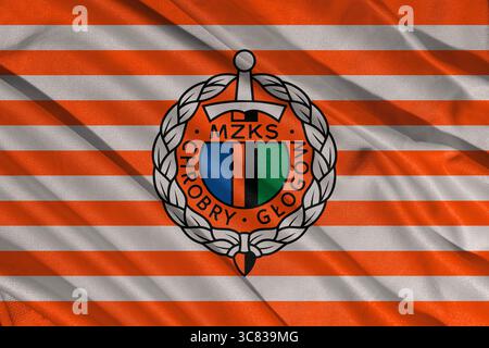 Pringsewu, Lampung; 3 agosto 2025; struttura del logo della bandiera della squadra di calcio Chrobry Gogw, campionato di calcio polacco 1 Foto Stock