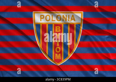 Pringsewu, Lampung; 3 agosto 2025; struttura del logo della bandiera della squadra di calcio polacca Bytom, campionato di calcio polacco 1 Foto Stock