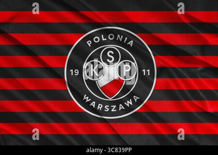 Pringsewu, Lampung; 3 agosto 2025; struttura del logo della bandiera della squadra di calcio polacca Varsavia, campionato di calcio polacco 1 Foto Stock