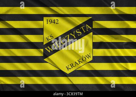 Pringsewu, Lampung; 3 agosto 2025; struttura del logo della bandiera della squadra di calcio Wieczysta Krakw, campionato di calcio polacco 1 Foto Stock