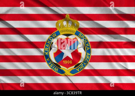 Pringsewu, Lampung; 3 agosto 2025; struttura del logo della bandiera della squadra di calcio Wisa Krakw, campionato di calcio polacco 1 Foto Stock