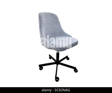 Sedia per computer da ufficio isolata su sfondo bianco. Sedia da ufficio in tessuto blu isolata Foto Stock