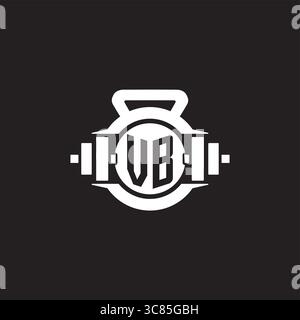Idee iniziali per il design del logo VB con semplice grafica vettoriale con icona a forma di manubrio e kettlebell Illustrazione Vettoriale