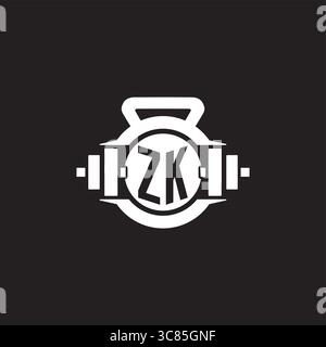 Idee iniziali per il design del logo ZK con semplice grafica vettoriale con icona a forma di manubrio e kettlebell Illustrazione Vettoriale