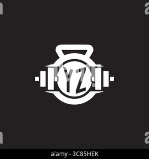 Idee iniziali per il design del logo YZ con semplice grafica vettoriale con icona a forma di manubrio e kettlebell Illustrazione Vettoriale