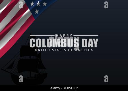 Celebrazione del Columbus Day con bandiera americana e nave storica Illustrazione Vettoriale
