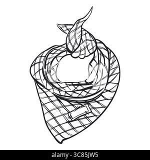 Sciarpa a scacchi intorno al collo per cani o gatti. Il fazzoletto è disegnato a mano con inchiostro e tradotto in un vettore. Immagine per la stampa su Illustrazione Vettoriale