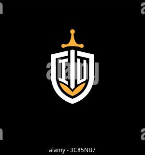 Logo IU con lettera creativa, esport di gioco con grafica vettoriale di scudo Illustrazione Vettoriale