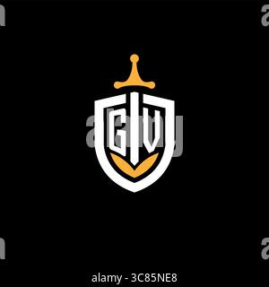 Logo GV lettera creativa per giochi con grafica vettoriale scudo Illustrazione Vettoriale