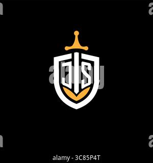Esport di gioco con logo Creative Letter JS con grafica vettoriale di scudo Illustrazione Vettoriale