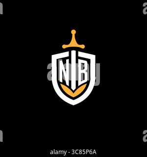Logo Creative Letter NB per giochi esport con grafica vettoriale scudo Illustrazione Vettoriale