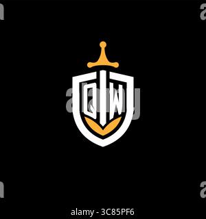 Logo Creative Letter QW per giochi esport con grafica vettoriale scudo Illustrazione Vettoriale
