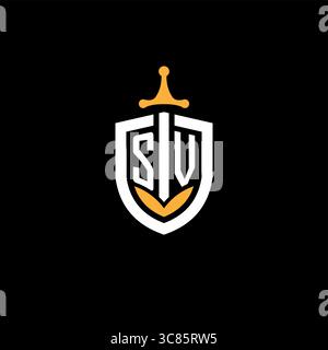 Sport di gioco con logo SV e grafica vettoriale scudo Illustrazione Vettoriale