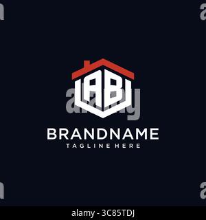 Lettera iniziale logo AB con design a forma esagonale per tetto domestico, grafica vettoriale Illustrazione Vettoriale