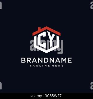 Lettera iniziale logo CY con forma esagonale del tetto per la casa idee di design grafica vettoriale Illustrazione Vettoriale