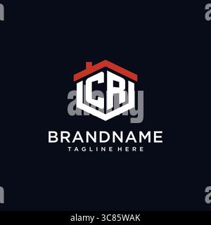 Lettera iniziale logo CR con forma esagonale del tetto per la casa idee di design grafica vettoriale Illustrazione Vettoriale