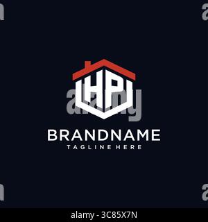 Lettera iniziale del logo HP con il tetto di casa forma esagonale idee di design grafica vettoriale Illustrazione Vettoriale