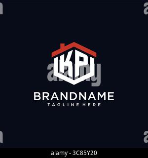 Lettera iniziale logo KP con design a forma esagonale del tetto domestico, grafica vettoriale Illustrazione Vettoriale