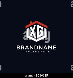 Lettera iniziale logo XG con forma esagonale del tetto per la casa idee di design grafica vettoriale Illustrazione Vettoriale