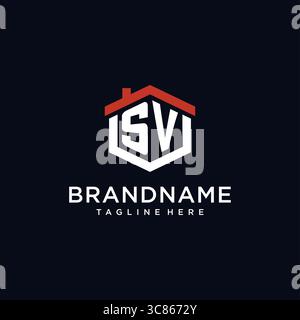 Lettera iniziale logo SV con design a forma esagonale per tetto domestico, grafica vettoriale Illustrazione Vettoriale