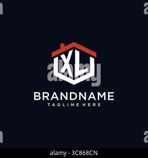 Lettera iniziale logo XL con forma esagonale del tetto per la casa idee di design grafica vettoriale Illustrazione Vettoriale