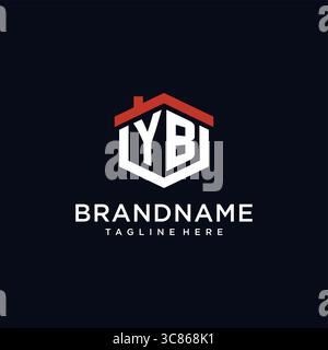 Lettera iniziale logo YB con design a forma esagonale per tetto domestico, grafica vettoriale Illustrazione Vettoriale