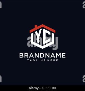 Lettera iniziale logo YC con design a forma esagonale per tetto domestico, grafica vettoriale Illustrazione Vettoriale