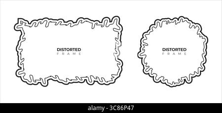 Set di cornici grafiche dalle linee semplici e distorte, forme sinuose, bordi ondulati per illustrazioni vettoriali di tratti modificabili Illustrazione Vettoriale