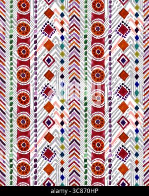Le forme geometriche e le strisce creano un motivo colorato e decorativo Foto Stock