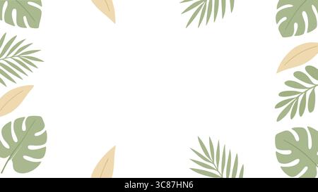 Un bordo quadrato composto da foglie verdi di palma tropicale su sfondo bianco. Illustrazione Vettoriale