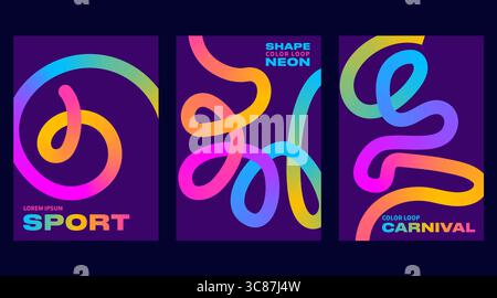 I poster con linee sfumate con sfondi astratti e motivi colorati creano disegni vivaci. Gli elementi grafici vettoriali e le forme d'onda si fondono utilizzando Illustrazione Vettoriale