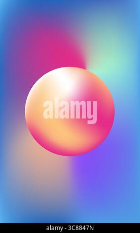 Vibrante opera d'arte digitale astratta con una sfera luminosa sfumata nelle sfumature di rosa e arancione, sospesa contro un'aurora blu-viola da sogno Illustrazione Vettoriale