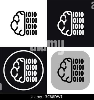 Questo versatile set di icone raffigura un cervello che si fonde con il codice binario, simboleggiando l'intelligenza artificiale. Perfetto per progetti tecnologici, siti Web o presentazioni Illustrazione Vettoriale
