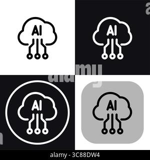 Questo versatile set di icone rappresenta l'intelligenza artificiale nel cloud. Perfetto per siti Web, app e presentazioni correlate alla tecnologia di intelligenza artificiale. Illustrazione Vettoriale
