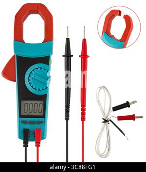 Multimetro compatto con interfaccia e sonde facili da usare. Ideale per misurare le caratteristiche di reti e componenti elettrici. Foto Stock