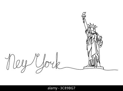 Statua della libertà a New York, animazione su una linea. Video clip con canale alfa. Illustrazione Vettoriale