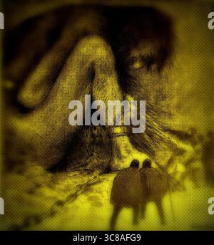 Riproduzione concettuale dipinta a mano di Louis Moes 1857-1945 illustrazione The Giant Utgarthilocus. Foto Stock