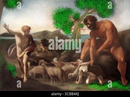 Riproduzione concettuale digitale dipinta a mano dell'arte classica: "Norandino e Lucina scoperti dagli Ogre". Foto Stock