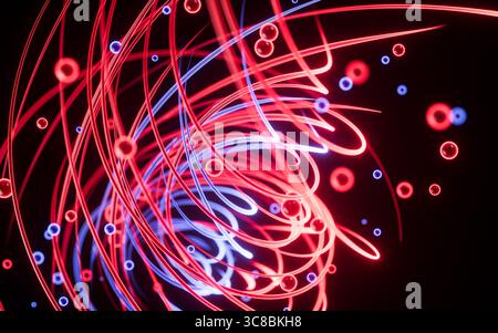 Sfondo di curve e sfere di spline astratte, rendering 3d. illustrazione 3d. Foto Stock
