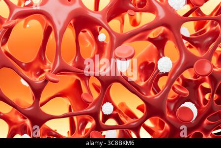 Fondo di fibre nervose astratte e globuli rossi , sfondo di densità minerale ossea, rendering 3d. illustrazione 3d. Foto Stock