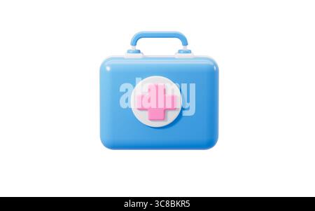 Kit di pronto soccorso medico Cartoon isolato su sfondo bianco, rendering 3d. illustrazione 3d. Foto Stock