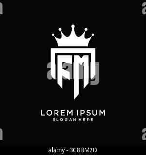 Logo FM Letter, emblema monogramma con modello a forma di corona, grafica vettoriale Illustrazione Vettoriale