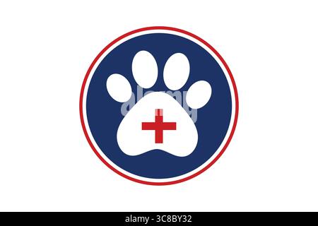Logo della clinica veterinaria con stampa e croce Paw. Illustrazione Vettoriale