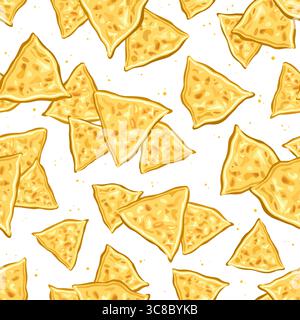 Motivo senza cuciture Vector Nachos, sfondo ripetuto con illustrazione di nacho fatti in casa per avvolgere carta o biancheria da letto, cartellino quadrato con gruppo di Illustrazione Vettoriale