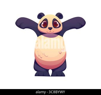 Lettera T bambini alfabeto animale carino e paffuto panda orsacchiotto in piedi con le braccia aperte. Cartoni animati divertente zoo mascotte font, caratteri inglesi per bambini. ABC per bambini, giochi di apprendimento precoce Illustrazione Vettoriale