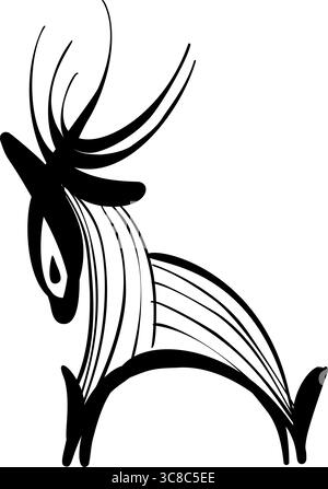 Sfondo bianco isolato: Illustrazione vettoriale di un'affascinante silhouette di cervo. Ideale per la progettazione di logo, la stampa a blocchi, il taglio laser e altro ancora. Illustrazione Vettoriale