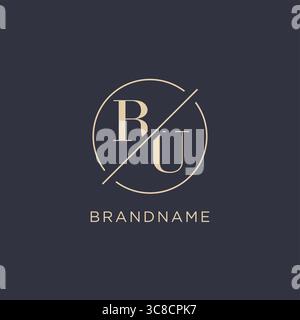 Lettera iniziale logo RU con linea circolare semplice look elegante logo monogramma grafica vettoriale Illustrazione Vettoriale
